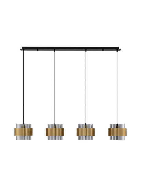 Sianna pendant light 4-light Gold, Smoke, Black – modern pendant light with black metal and smoke-coloured glass.