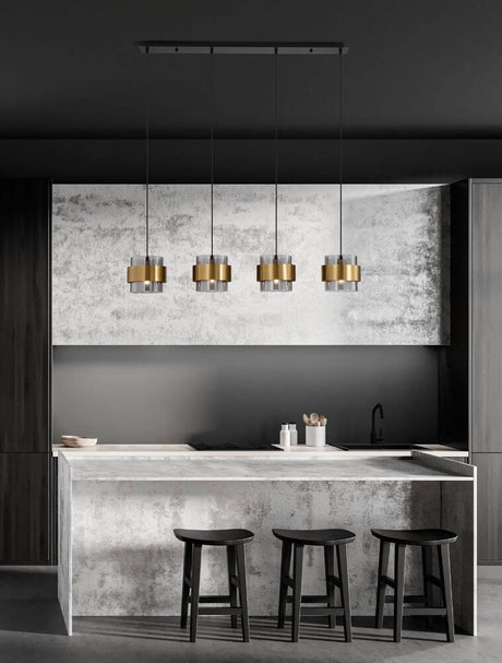 Sianna pendant light 4-light Gold, Smoke, Black above a modern kitchen island.