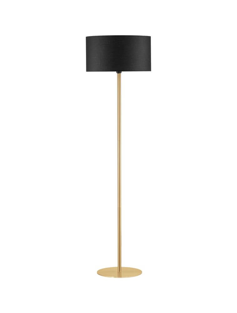 Sibnia Stehlampe E27 Ø 45cm mit schwarzem Lampenschirm und goldfarbenem Gestell