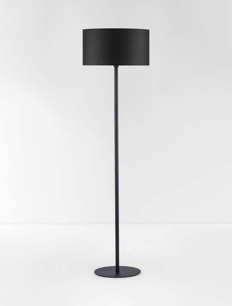 Sibnia Stehlampe E27 Ø 45cm mit schlankem schwarzem Aluminium-Schaft und stilvollem Lampenschirm.