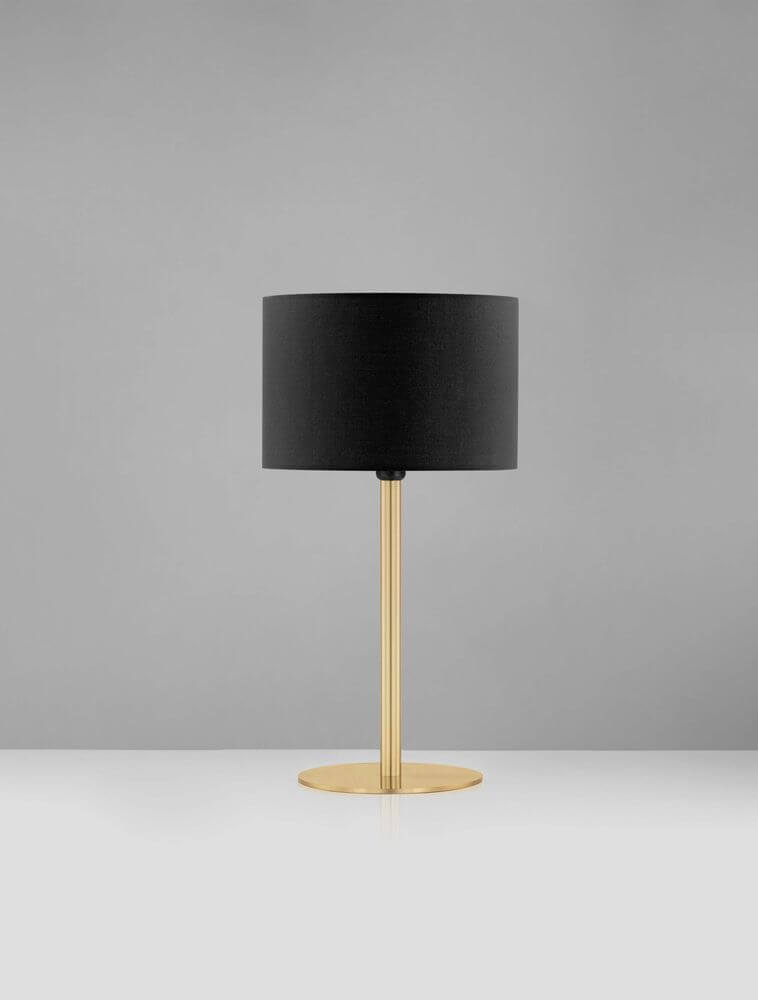 Sibnia Tischleuchte E27 Ø 30cm – schwarze Tischlampe mit goldfarbenem Stiel und Sockel, modernes zeitloses Design für Wohn- und Schlafzimmer