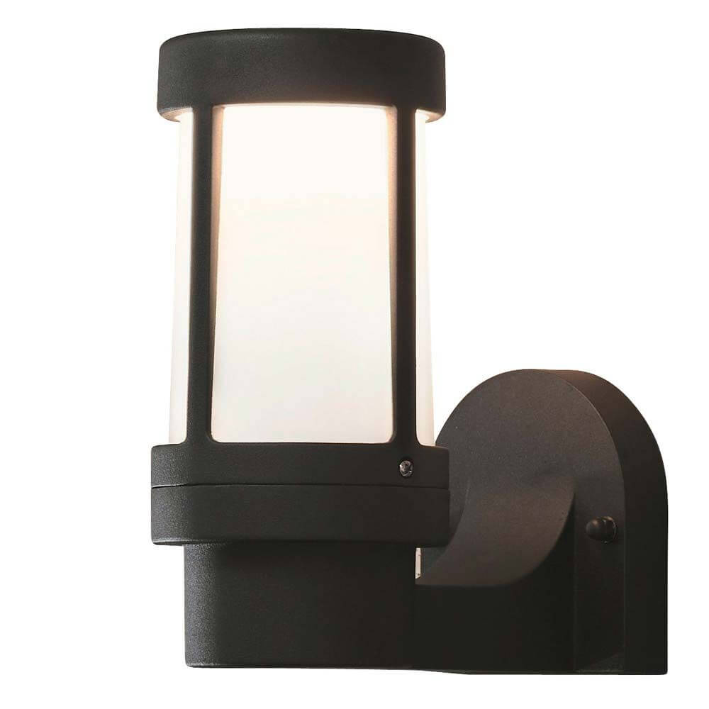 Siena Außen-Wandleuchte Schwarz, opales Glas an Wand montiert, modernes Design, ideal für Außenbereiche.
