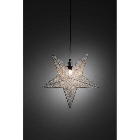 Silberfarbener Metallstern ohne Leuchtmittel E14 Lampenhalterung als dekorative Weihnachtsbeleuchtung.