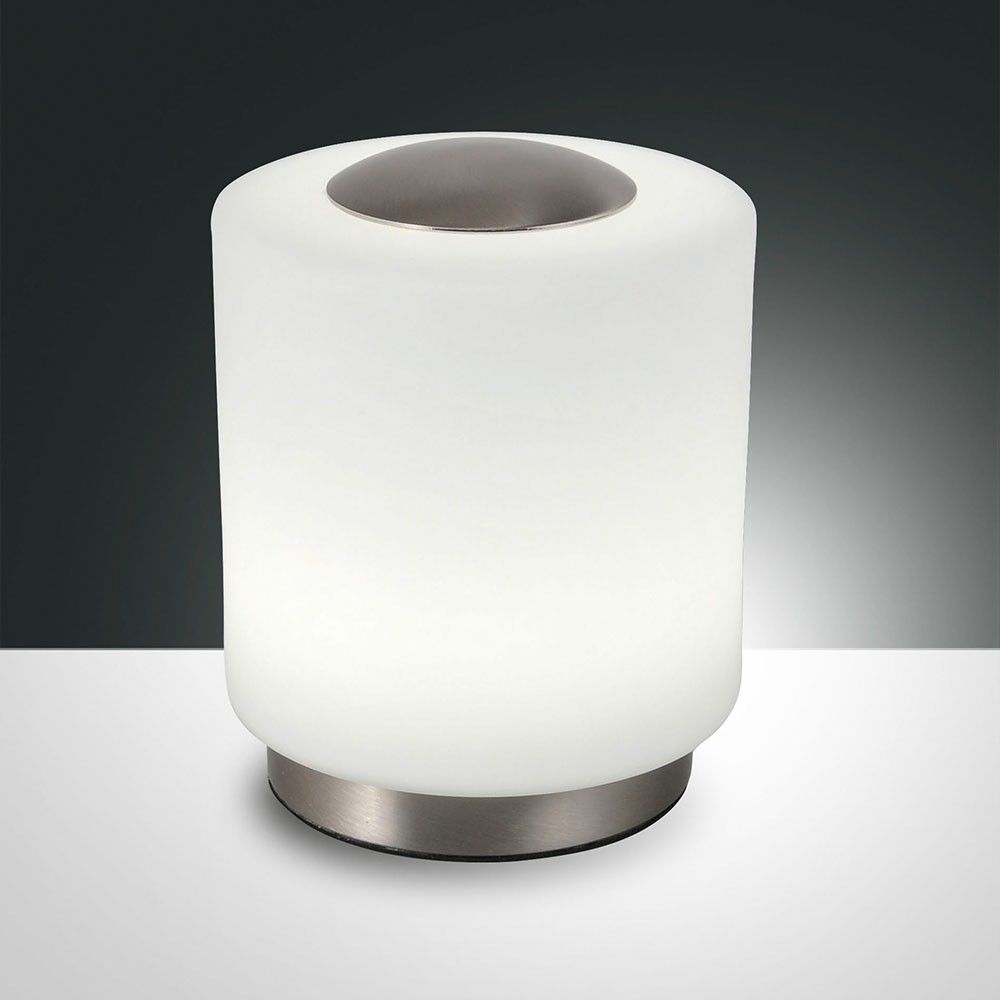 Simi LED Tischleuchte mit Glasschirm, Nickel-Satiniert, 3 Stufen Touchdimmer, stilvolles Design für jede Einrichtung.