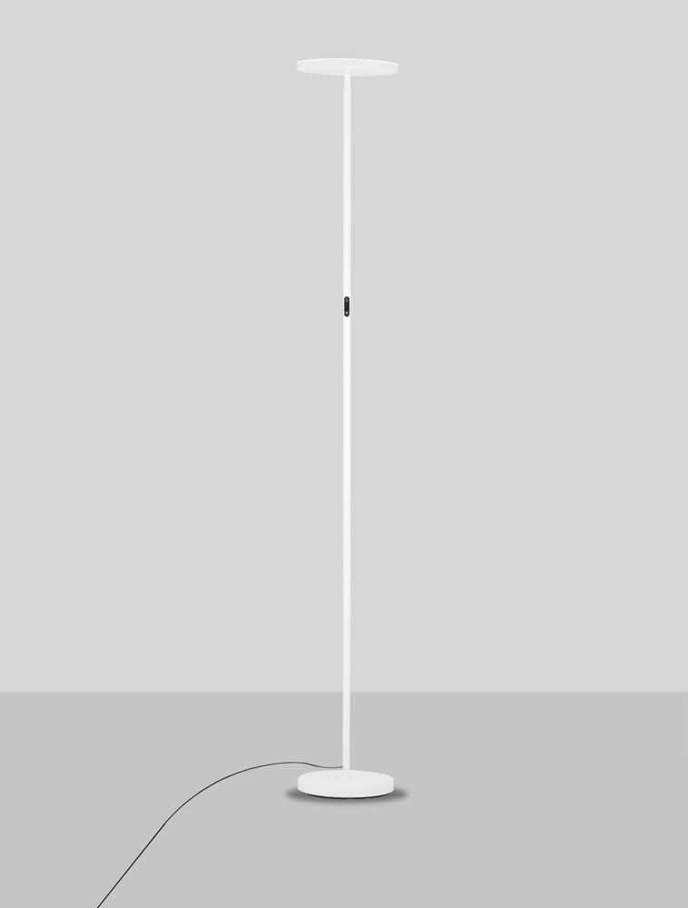 Alt Tag: Sinkro LED Stehlampe Ø 25,2cm 3000K mit Drehschalter in schlankem weißem Aluminium, warmweißes 3000K Licht, elegantes modernes Design