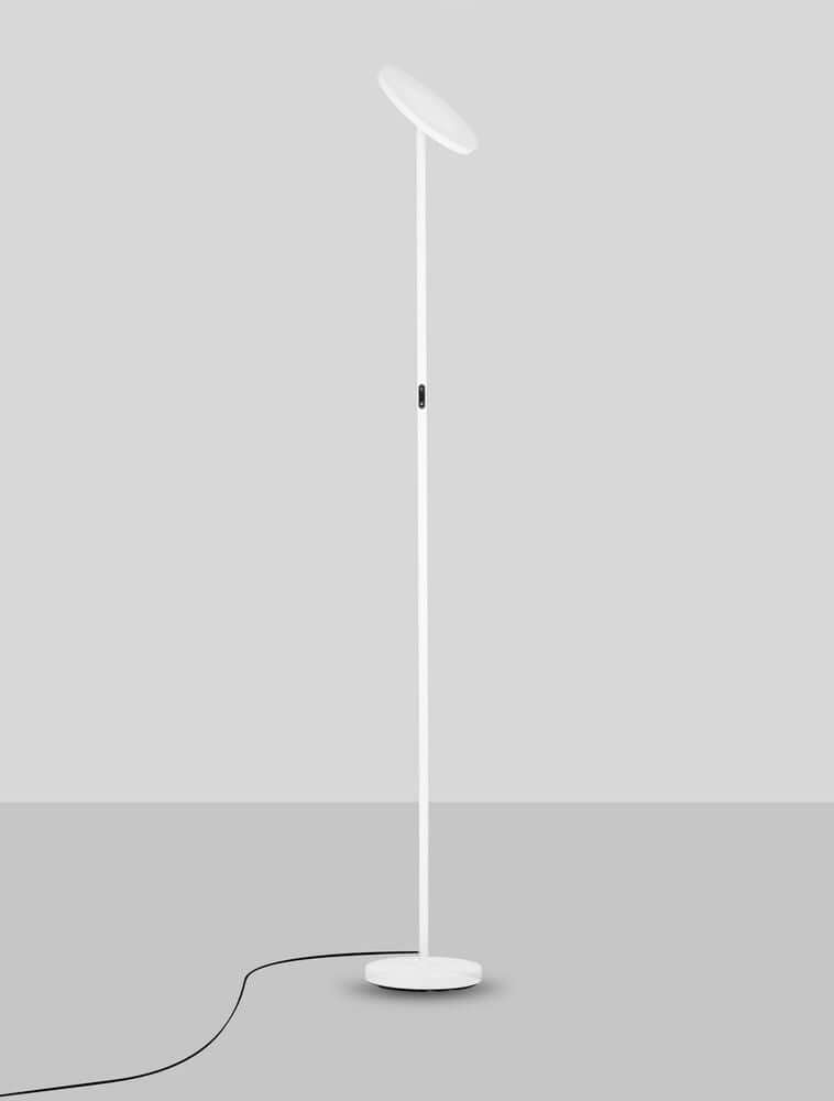 Alt Tag: Sinkro LED Stehlampe Ø 25,2cm 3000K mit Drehschalter - schlanke weiße Stehlampe aus Aluminium mit warmem Licht, Drehschalter am Stiel