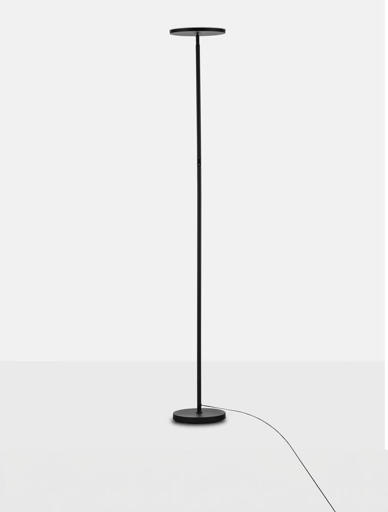 Alt Tag: Sinkro LED Stehlampe Ø 25,2cm 3000K mit Drehschalter in elegantem schwarzem schlankem Design aus Aluminium