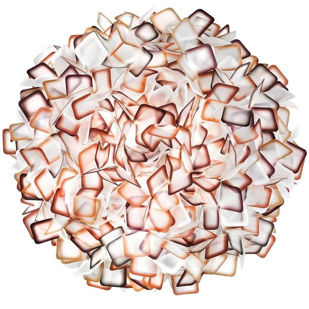 Slamp Clizia Wand- & Deckenleuchte Mini mit floralen Kunststoffschirmen in warmen Farben, die diffuses Licht spenden.
