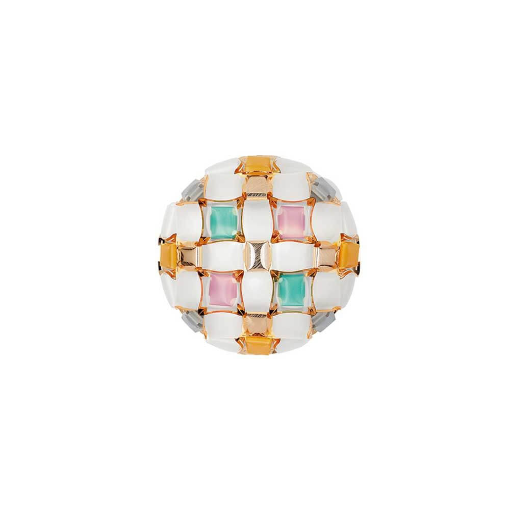 Detaillierte Ansicht der Slamp Decken- & Wandlampe Mida mit bunten Edelsteinen und eleganter Magnethalterung.