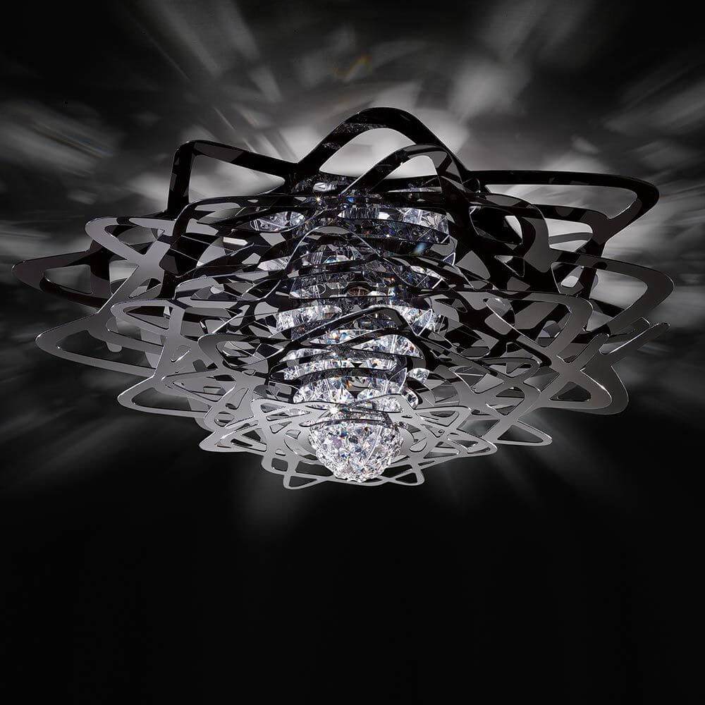 Slamp Deckenleuchte Aurora Large Schwarz mit glänzenden Kristallen und elegantem Design.