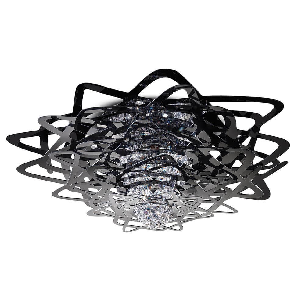 Slamp Deckenleuchte Aurora Large Schwarz mit elegantem Kristallkern und modernem Design.