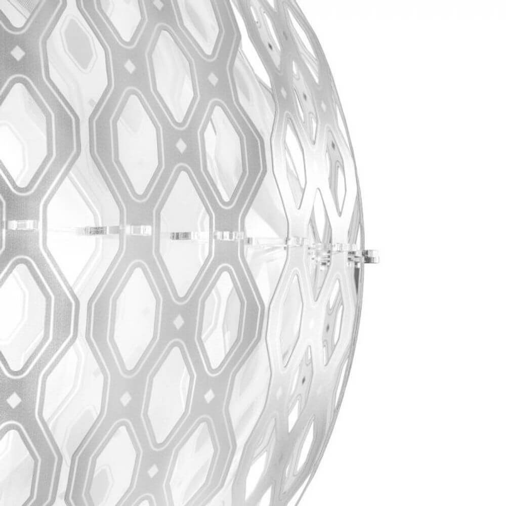 Detailansicht der Slamp Hängelampe Charlotte Globe in Weiß mit Wabenmuster, 60 cm Ø.