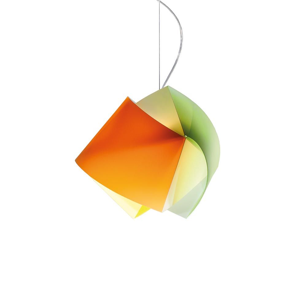 Slamp Hängelampe Gemmy Orange, Grün, Gelb in geometrischem Design mit dynamischen Farben.