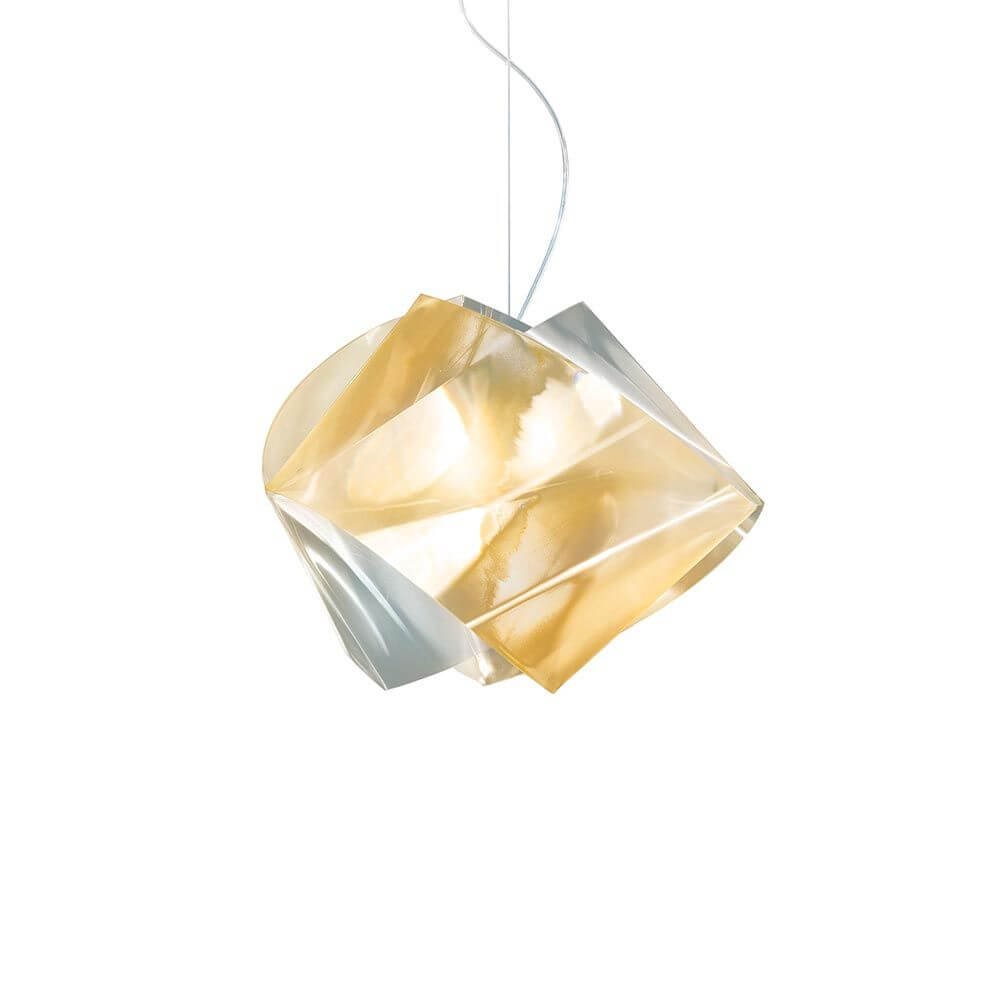 Slamp pendant lamp Gemmy Prisma Color in gold with geometric facets and fascinating light effects.
