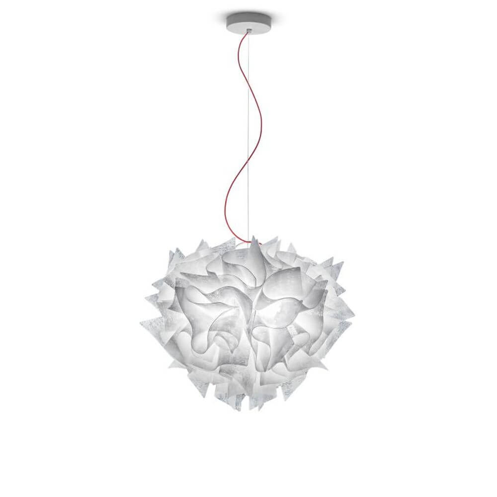 Slamp Hängelampe Veli Couture Weiß – kreative Pendelleuchte mit Blüten-Optik und farbigem Kabel.