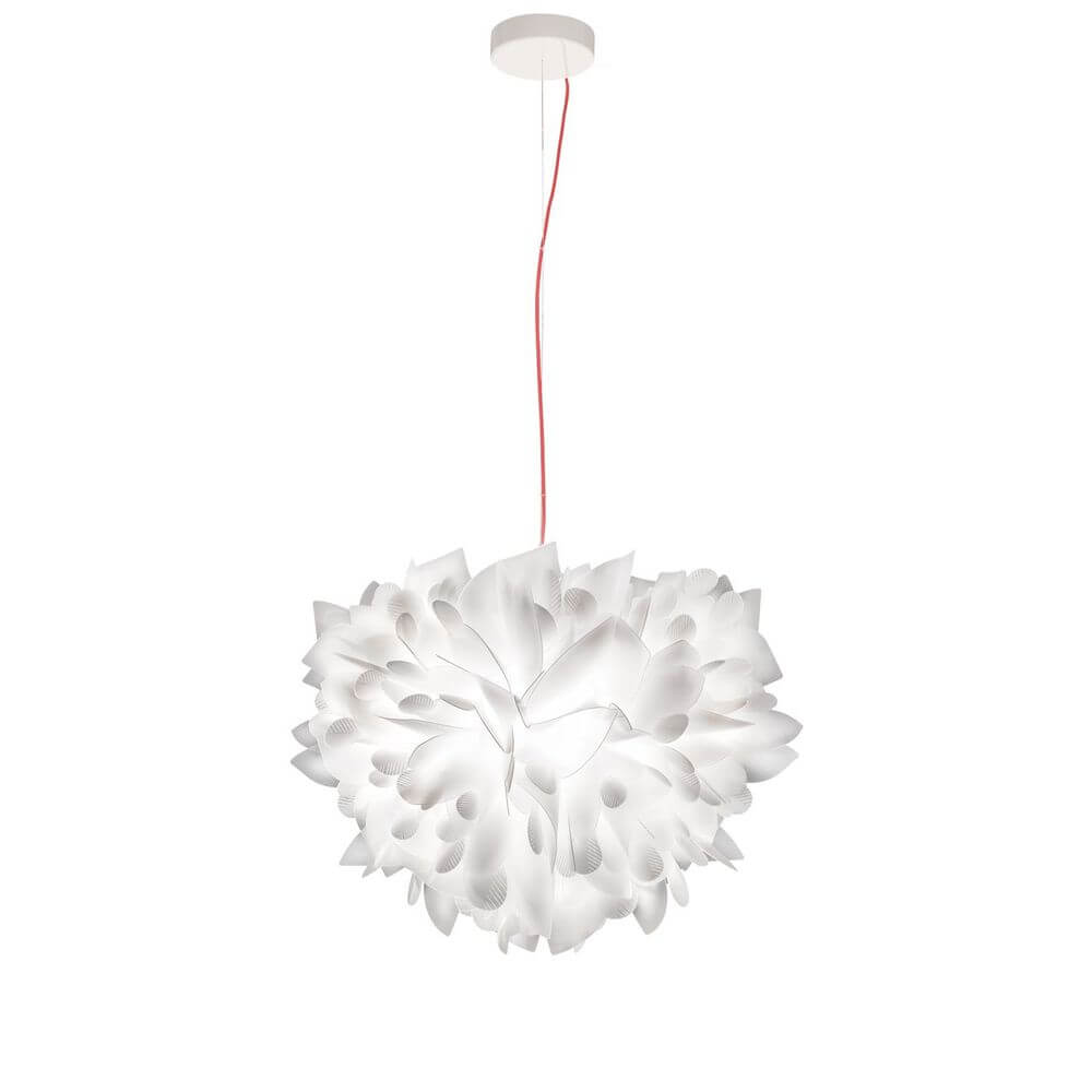 Slamp Pendelleuchte Veli Foliage Weiß - moderne Hängeleuchte mit naturinspirierter Form und rotem Kabel