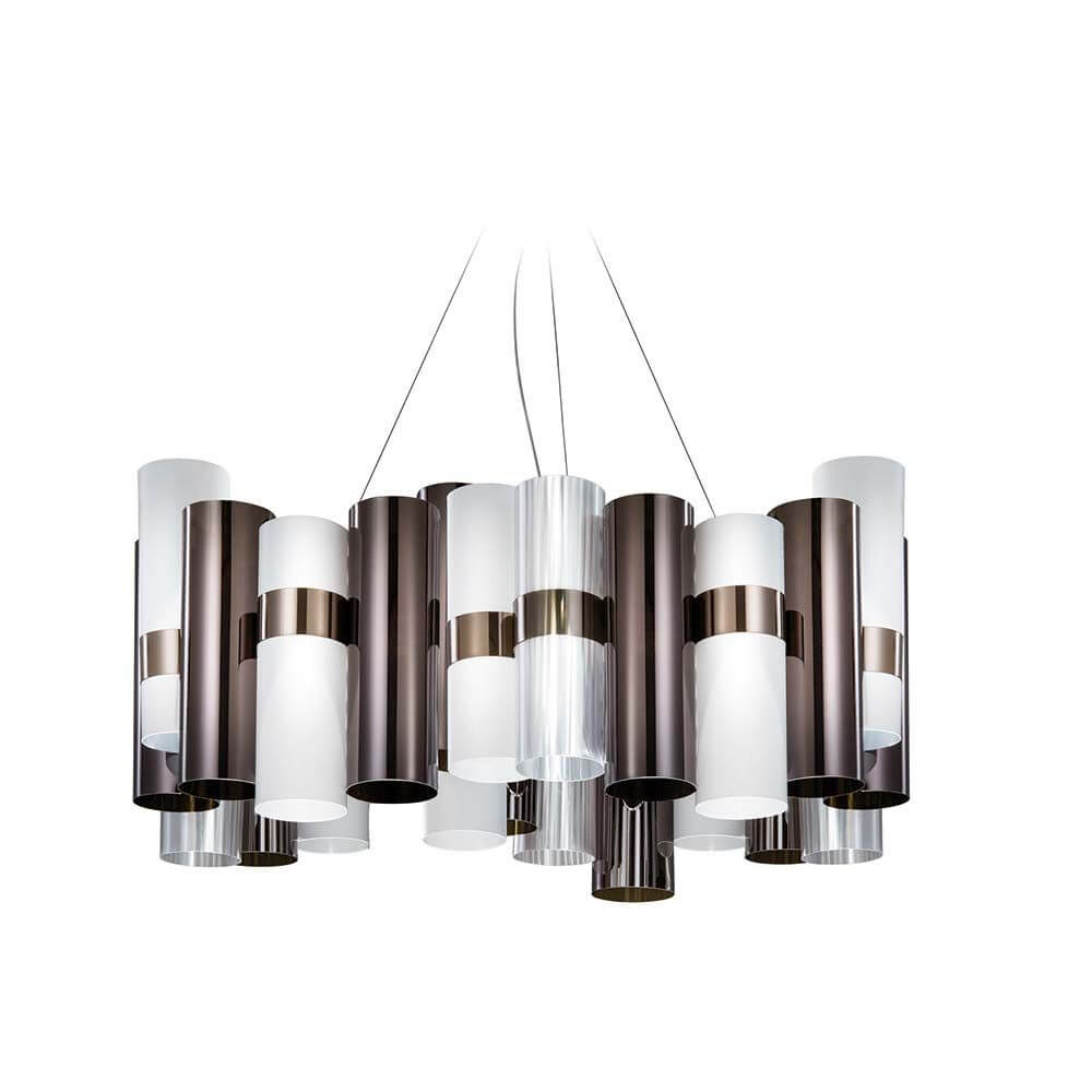 Slamp LED Hängelampe La Lollo Large 5000lm 2700K Anthrazit, Weiß in stilvollem Design mit farbigen Zylindern.