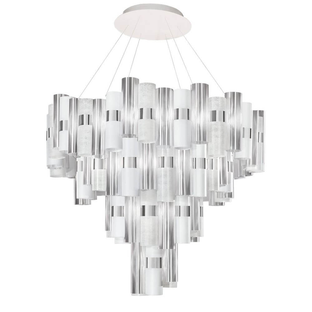 Slamp LED Hängelampe La Lollona 4 Ø 100cm als elegantes Designobjekt mit 100 Zylindern und Farbgradienten.