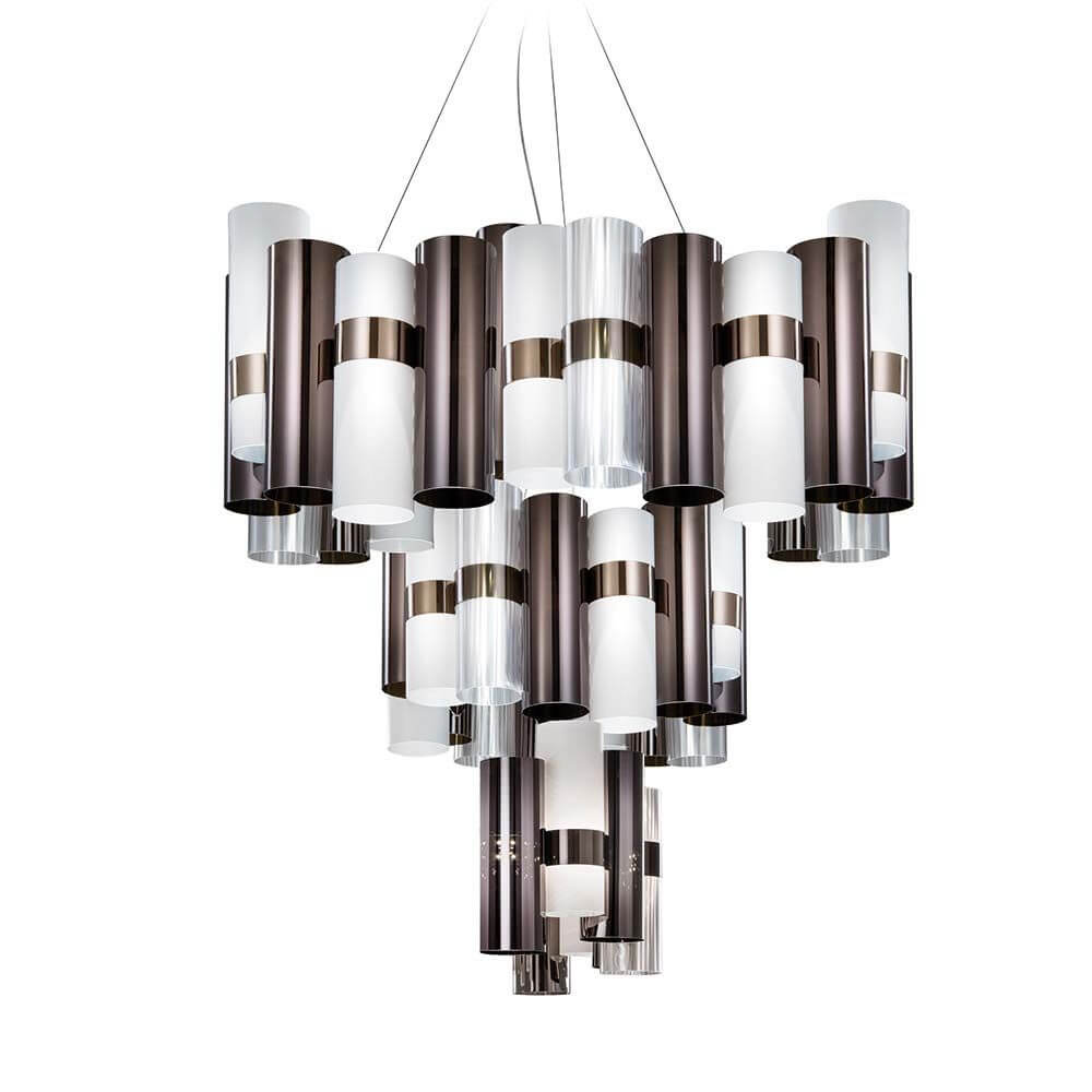 Slamp LED Hängeleuchte La Lollo Extra-Large 2700K Anthrazit, Weiß in elegantem Design mit vielen Zylindern.