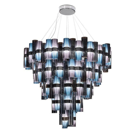 Slamp LED Hängeleuchte La Lollona 5 Ø 130cm mit bunten Zylindern in geometrischem Design.
