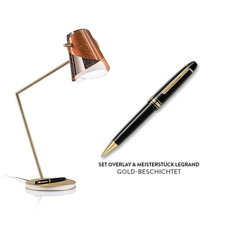 Slamp LED Schreibtischlampe Overlay & Montblanc Meisterstück Le Grand mit gold-beschichtetem Stift.