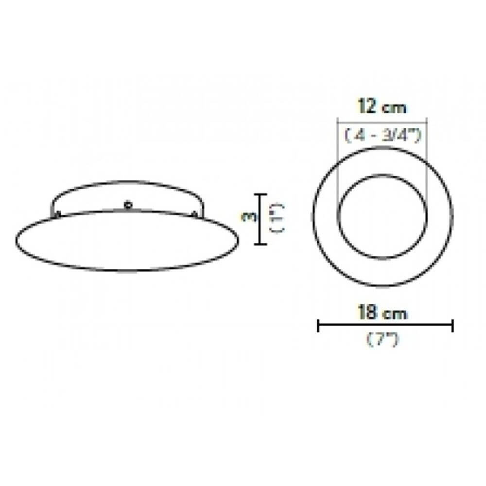 Technische Zeichnung des Slamp Nuvem Canopy Baldachin für 6 Anschlüsse Weiß mit Maßangaben.