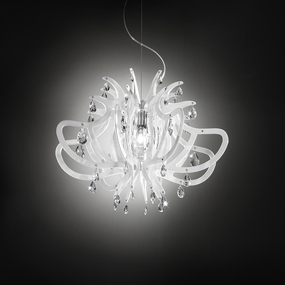 Slamp Pendelleuchte Lillibet Weiß mit elegantem Design und Kristallverzierungen, perfekt für stilvolle Räume.
