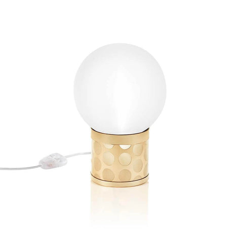 Slamp Tischlampe Atmosfera in gold und weiß, moderne Tischleuchte mit runder Glaskugel.