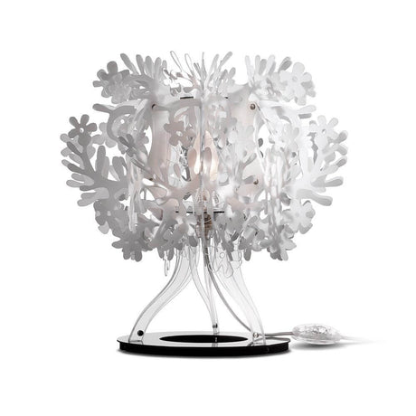 Luz de mesa Slamp Fiorella 370lm 2800K Branco com detalhes em folhas de flores filigranas e design impressionante.