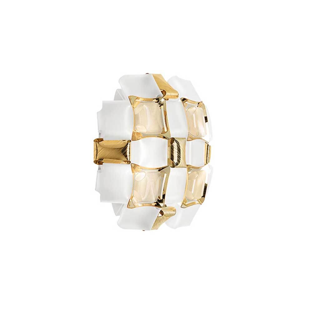 Slamp Wandleuchte Mida Applique Ø 32cm mit goldenen und weißen Elementen in stilvollem Design.