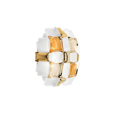 Elegante Slamp Wandleuchte Mida Applique Ø 32cm mit goldenen und weißen Elementen in blütenartigem Design.