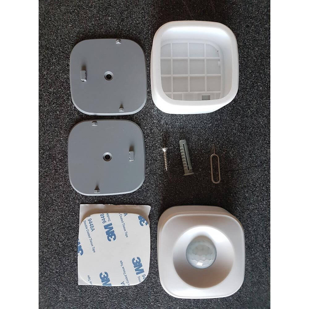 Smart Mesh Bewegungs-Sensor Komponenten, inkl. Halterungen und Zubehör für einfache Montage und Integration.