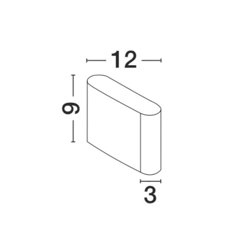 Maßzeichnung der Soho LED Außenwandleuchte Qudadratisch Up & Down 3000K IP54 mit Abmessungen 12x6x3 cm.