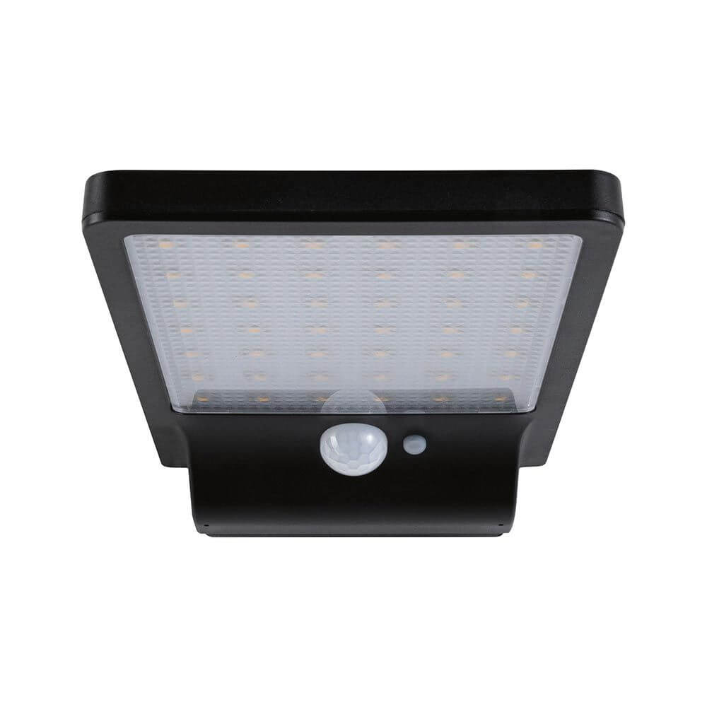 LED Solar-Wandleuchte Solveig in Schwarz mit Bewegungssensor, ideal für die Außenbeleuchtung.