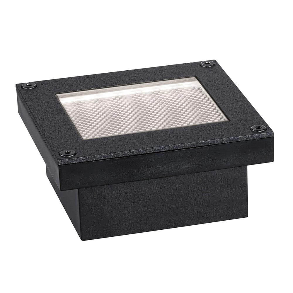 Solar LED Bodeneinbauleuchte Domenic Quadratisch Schwarz IP67 auf einem weißen Hintergrund