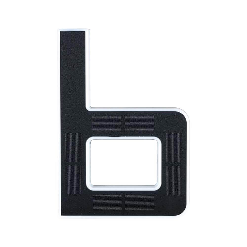 Schwarze Solar LED Hausnummernleuchte in Form des Buchstabens B, ideal für die Außenbeleuchtung.