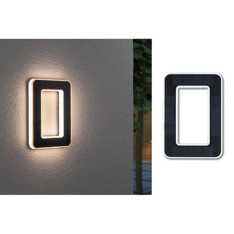 Solar LED house number light number 0 mounted on the wall with warm white light and solar panel.