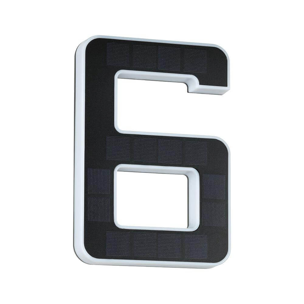 Solar LED Hausnummernleuchte Nummer 6 in modernem Design mit Solarpanel für unabhängige Beleuchtung