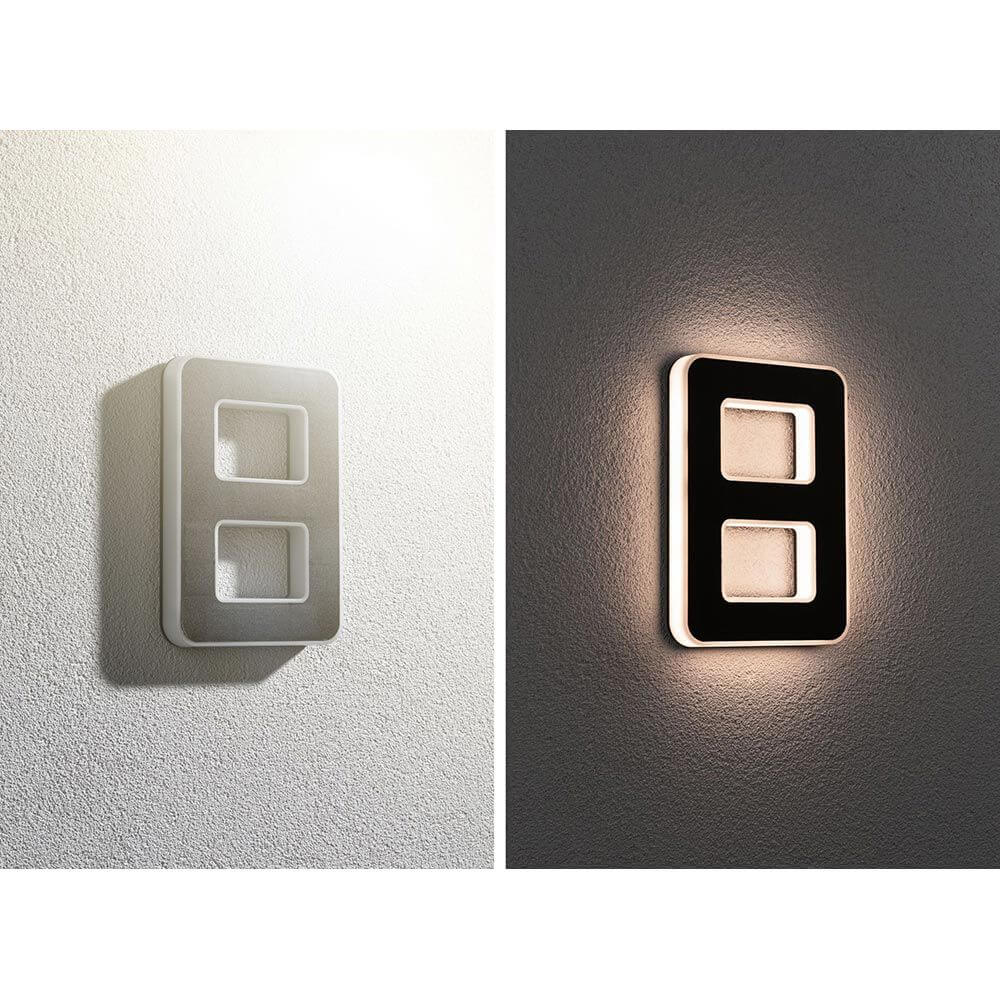 Solar LED Hausnummernleuchte Nummer 8 - grau und schwarz, beleuchtet an Wand, ideal für Hausnummern.