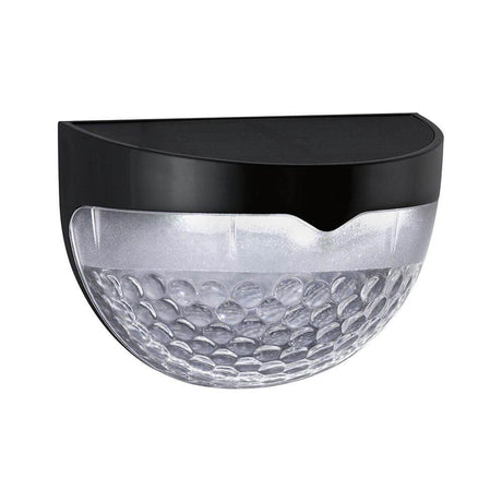 Solar LED path light Mimmo Black in an elegant, round shape with a clear cover and black housing.