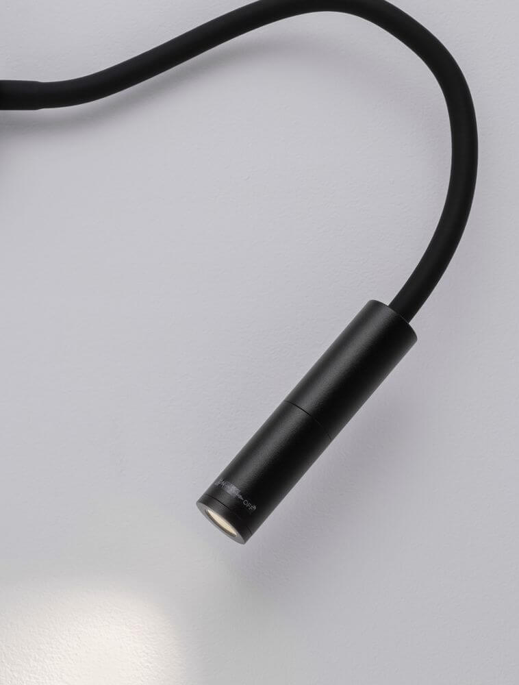 Sonica LED Wandleuchte Ø 8,5cm 3000K IP44 - moderne schwarze Wandleuchte mit flexiblem Kabel.
