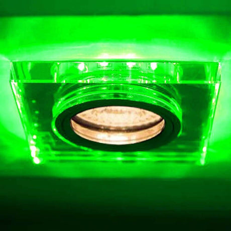 GU10 Decken-Einbaustrahler Soren mit grünen LED`s 9 x 9cm 230V - Quadrat mit grünem Licht