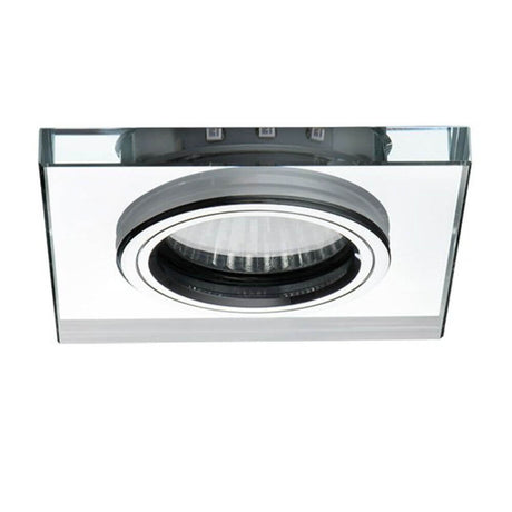 GU10 Decken-Einbauleuchte Soren mit blauen LED`s 9 x 9cm 230V, quadratische Deckeneinbauleuchte, verspiegelte Oberfläche.