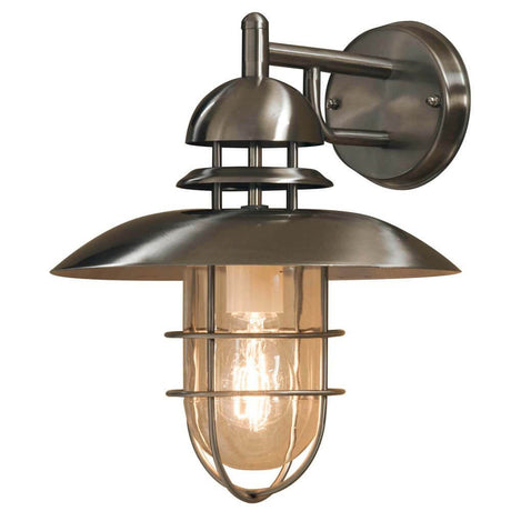 Lampada da parete esterna Sorrento in acciaio inossidabile, vetro chiaro in design moderno con lampadina chiara.
