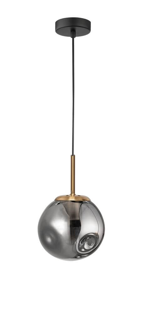 Spada Pendelleuchte Ø 15cm Gold, Schwarz, Rauch – moderne Hängeleuchte mit rauchigem Glas