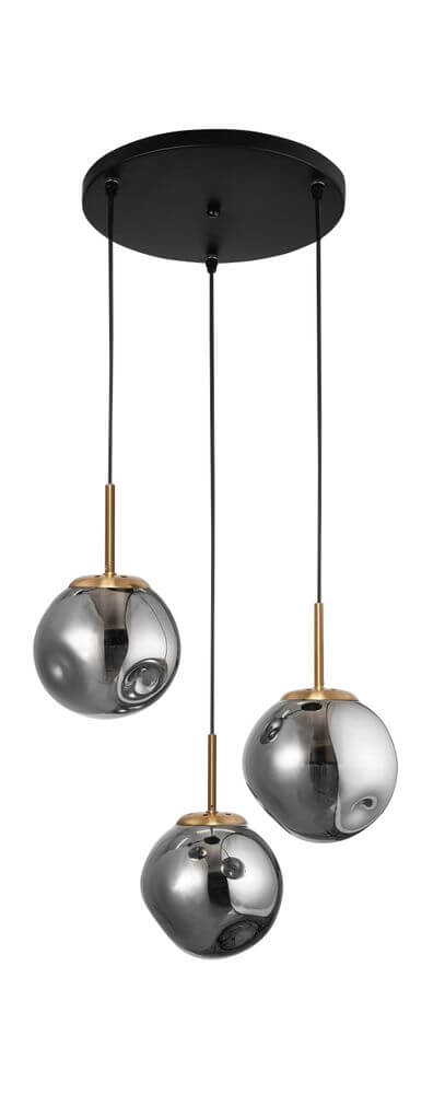 Suspension Spada à 3 lampes Ø 40 cm or, noir, fumé - lampe à suspendre moderne avec trois globes en verre fumé et des détails de couleur dorée