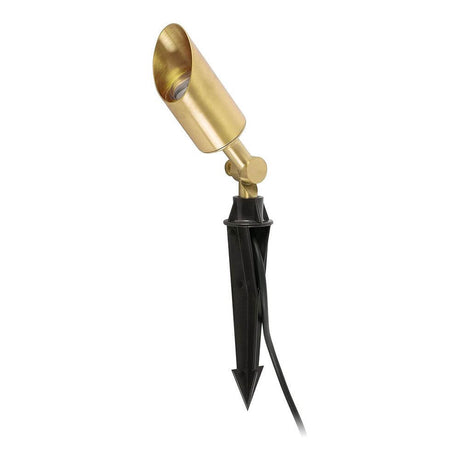 Spießleuchte Andy Satin-Gold IP65 mit stilvollem, rundem Lampenschirm in satiniertem Goldfinish.
