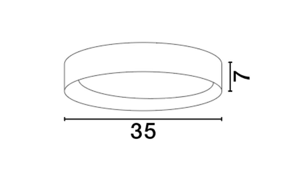 Maßzeichnung der Stake LED Deckenleuchte Ø 35cm 3000K mit Durchmesser 35cm und Höhe 7cm.