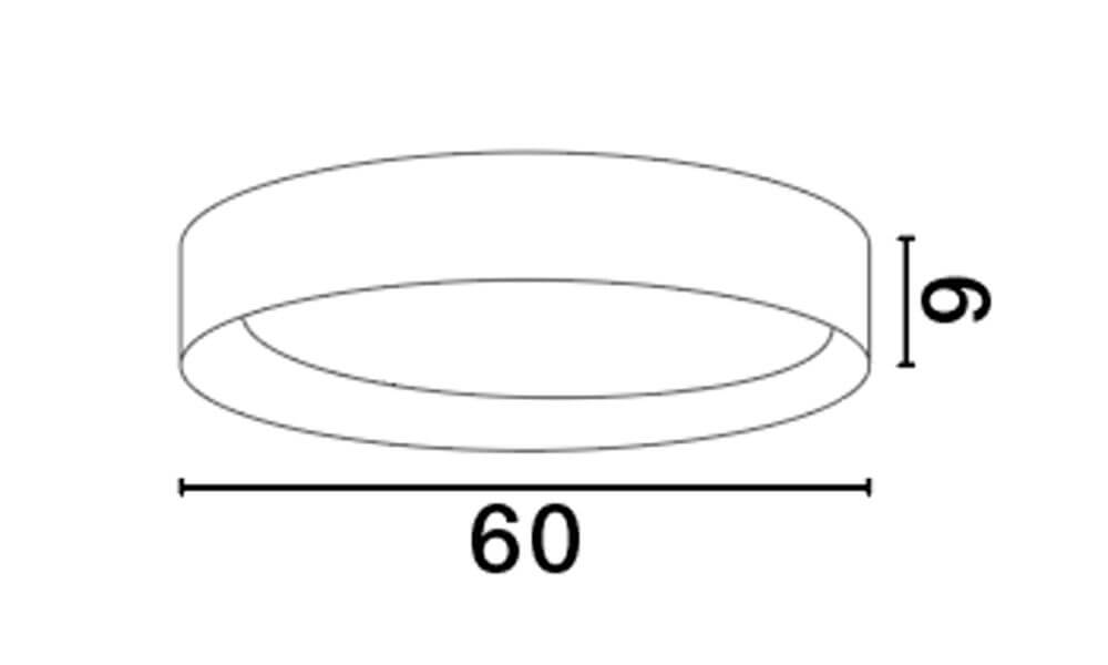 Technische Zeichnung der Stake LED Deckenleuchte Ø 60cm 3000K mit Durchmesser und Höhe.