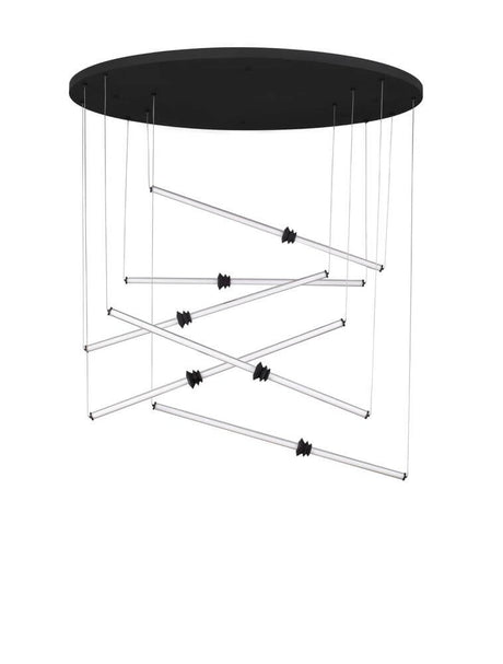 Stalactite LED suspension 6 lumières Ø 150 cm 3000K Noir au design moderne avec lignes géométriques.